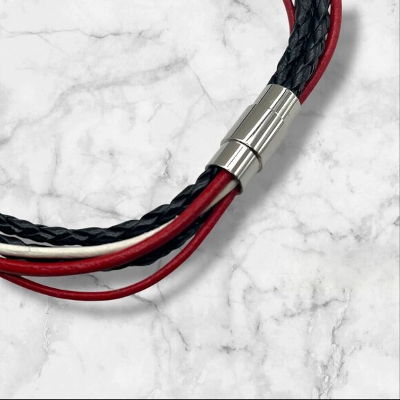 Braided Leather Multicolor Necklace With Magnetic Clasp Unisex - Picture 6 of 7